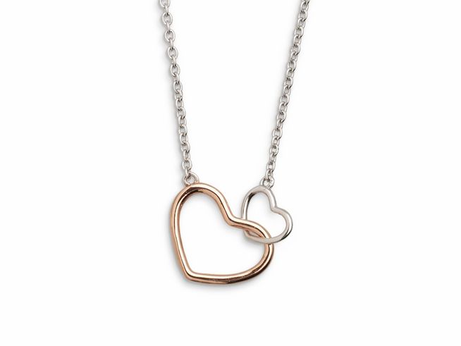 Xenox Sterling Silber Kette XS1758R mit Ankerkette in Roségold vergoldet, zwei ineinander verschlungene Herzen, Länge von 40 bis 45 cm, ideal für romantische Anlässe.