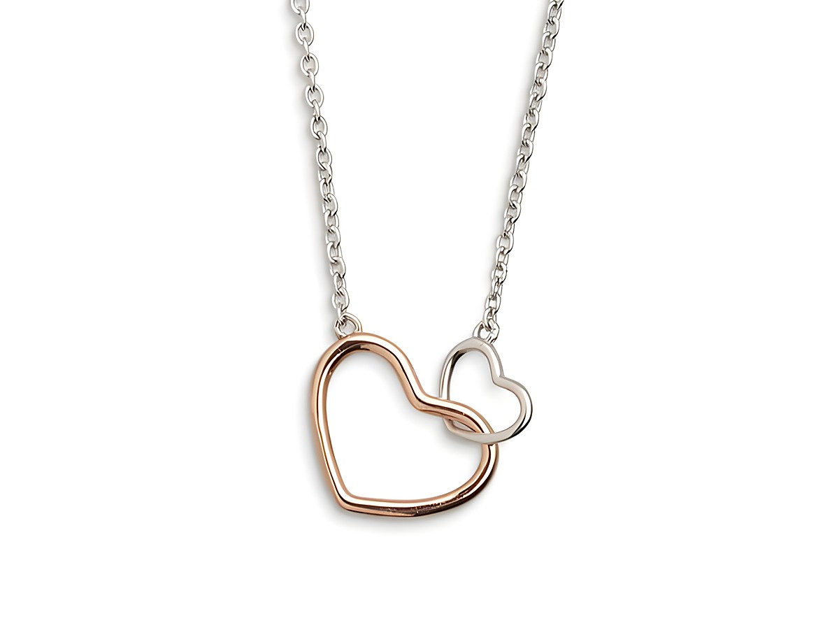 Xenox Sterling Silber Kette XS1758R mit Ankerkette in Roségold vergoldet, zwei ineinander verschlungene Herzen, Länge von 40 bis 45 cm, ideal für romantische Anlässe.