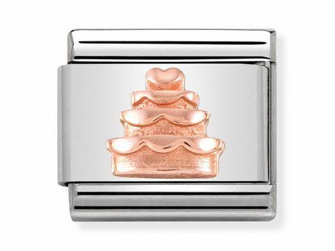 Hochzeitstorte aus Roségold im Reliefdesign, Hersteller Nomination, klassischer Stil, symbolisiert Liebe und Feierlichkeit. Ideal für besondere Anlässe.