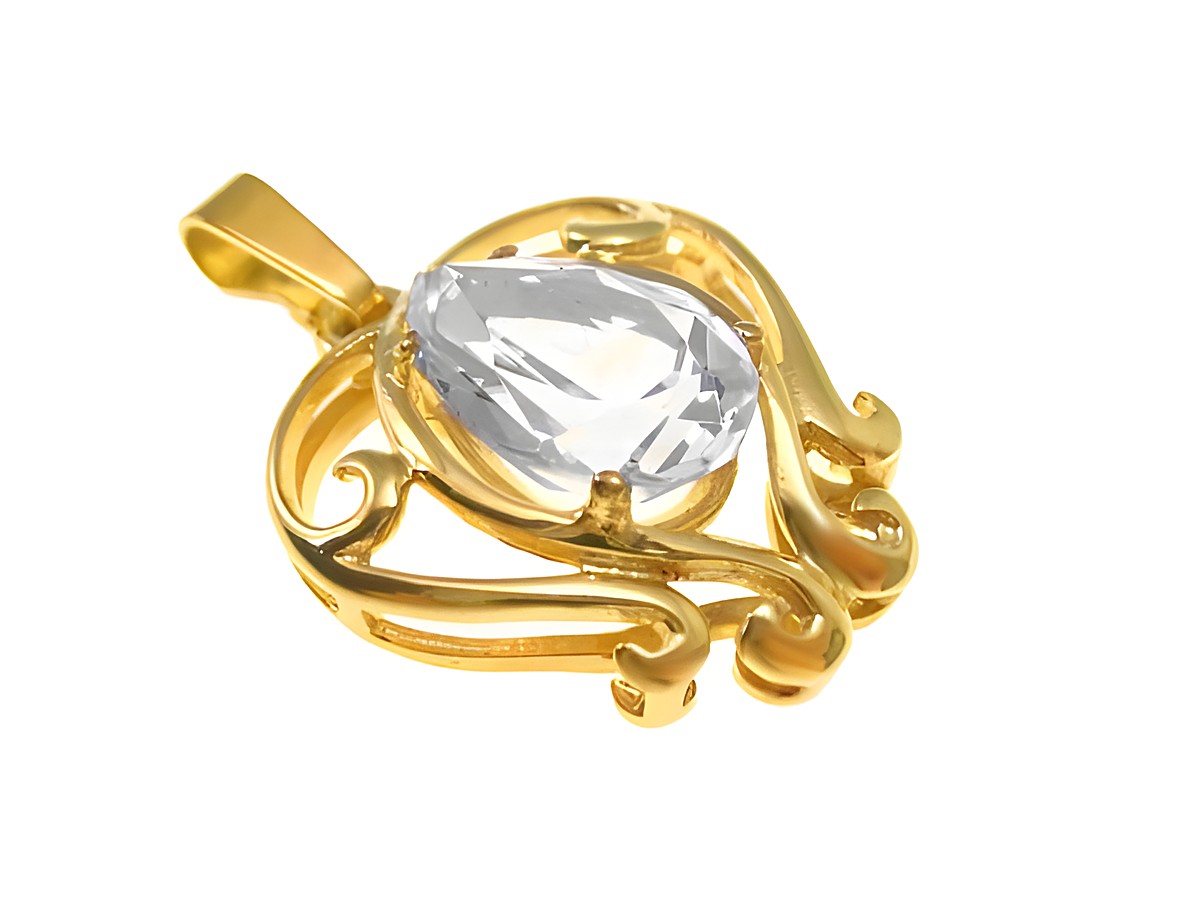 Aquamarin Gold Anhänger 16 mm mit einem klaren, teardrop-förmigen Kristall in einer filigranen goldenen Fassung, Hersteller Juwelier Harnisch. Ideal als elegantes Schmuckstück.