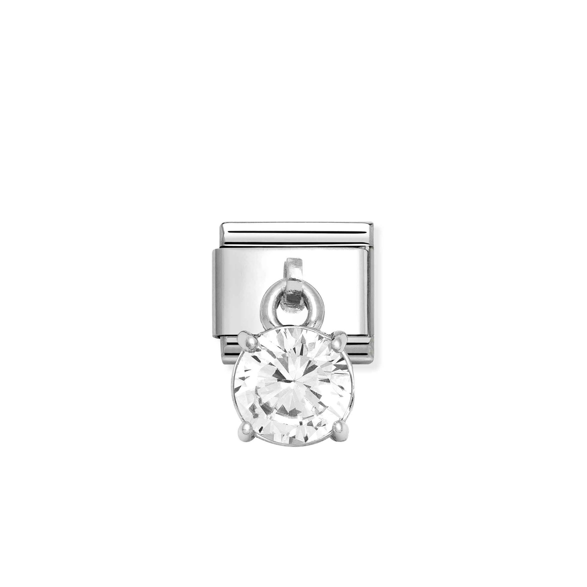 Nomination Composable Classic Charm Anhänger rund weiß - Edelstahl, Sterling Silber, Zirkonia