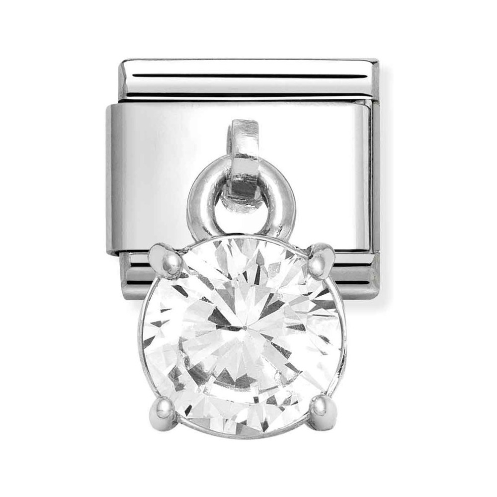 Nomination Composable Classic Charm Anhänger rund weiß - Edelstahl, Sterling Silber, Zirkonia