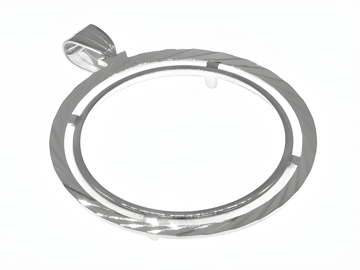 Münzfassung Anhänger aus 925 Sterling Silber mit Diamantschliff, Durchmesser von 30,8 mm, geeignet für Münzen bis 3,5 cm, hergestellt von Juwelier Harnisch.