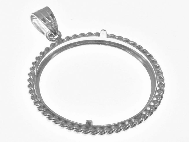 Münzfassung Anhänger aus 925 Sterling Silber mit Kordel-Design, geeignet für Münzen bis 31 mm Durchmesser, hergestellt von Juwelier Harnisch. Ideal für bis zu 3,5 cm Münzen.