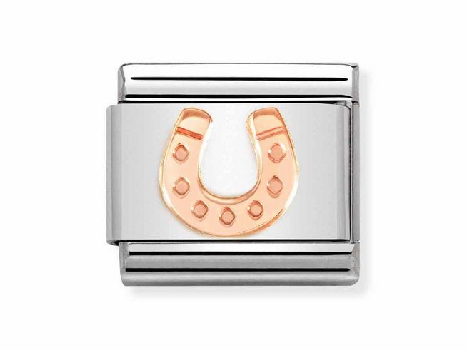 Edelstahlarmband mit Roségold-Hufeisen als Schmuckmotiv, elegant und modern gestaltet, Teil der Kollektion CLASSIC SYMBOLE von Nomination.