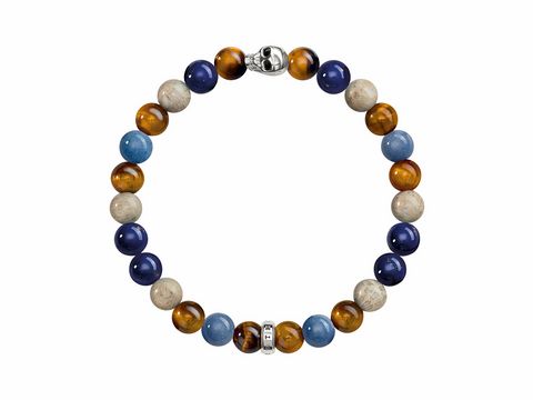 Armband von Thomas Sabo aus Dumortierit, Tigerauge, imitiertem Lapislazuli und Jaspis, 17 cm lang, in geschwärztem Silber, stilvolles Schmuckstück für jeden Anlass.