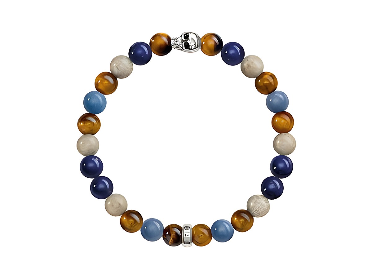 Armband von Thomas Sabo aus Dumortierit, Tigerauge, imitiertem Lapislazuli und Jaspis, 17 cm lang, in geschwärztem Silber, stilvolles Schmuckstück für jeden Anlass.