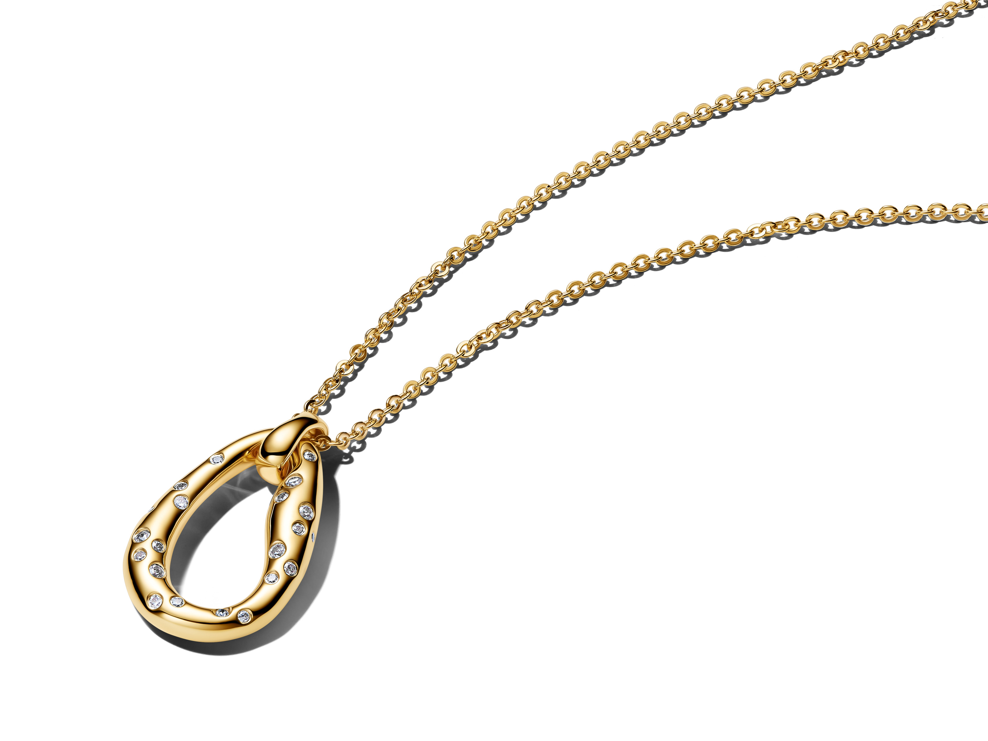 Pandora 364666C01-45 - Organisch geformte Halskette mit Steinanhänger Zirkonia 45 cm - Gelbgold Vergoldung