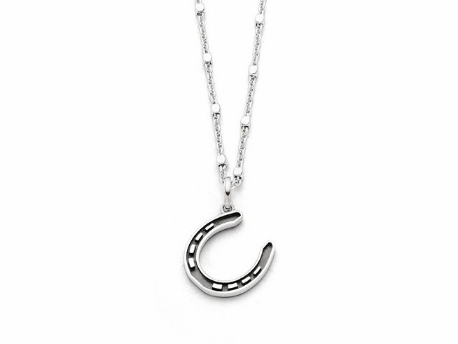 DUR Anhänger Pferdeglück Hufeisen P4526 aus rhodiniertem Sterling Silber, zartes Design mit glänzendem Hufeisen-Anhänger an einer eleganten Kette. Ideal für Pferdefreunde.
