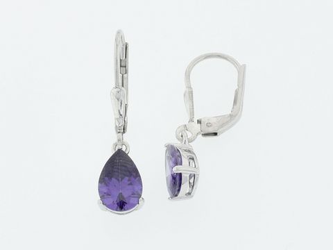 Silber Ohrringe Tropfen mit glitzerndem Silber und violettem Zirkonia Hänger von Juwelier Harnisch, elegante Ohrhänger mit Stein.