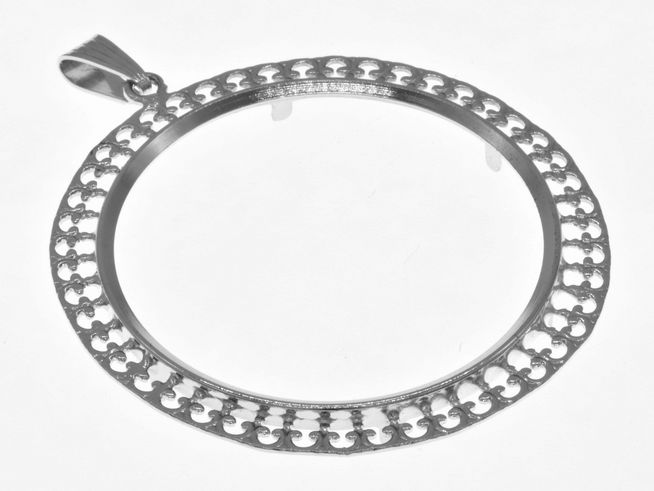 Silberner Anhänger mit Rankenmuster, geeignet für Münzen mit max. 40 mm Durchmesser, rhodiniert, von Juwelier Harnisch, für Münzen bis 4,0 cm.