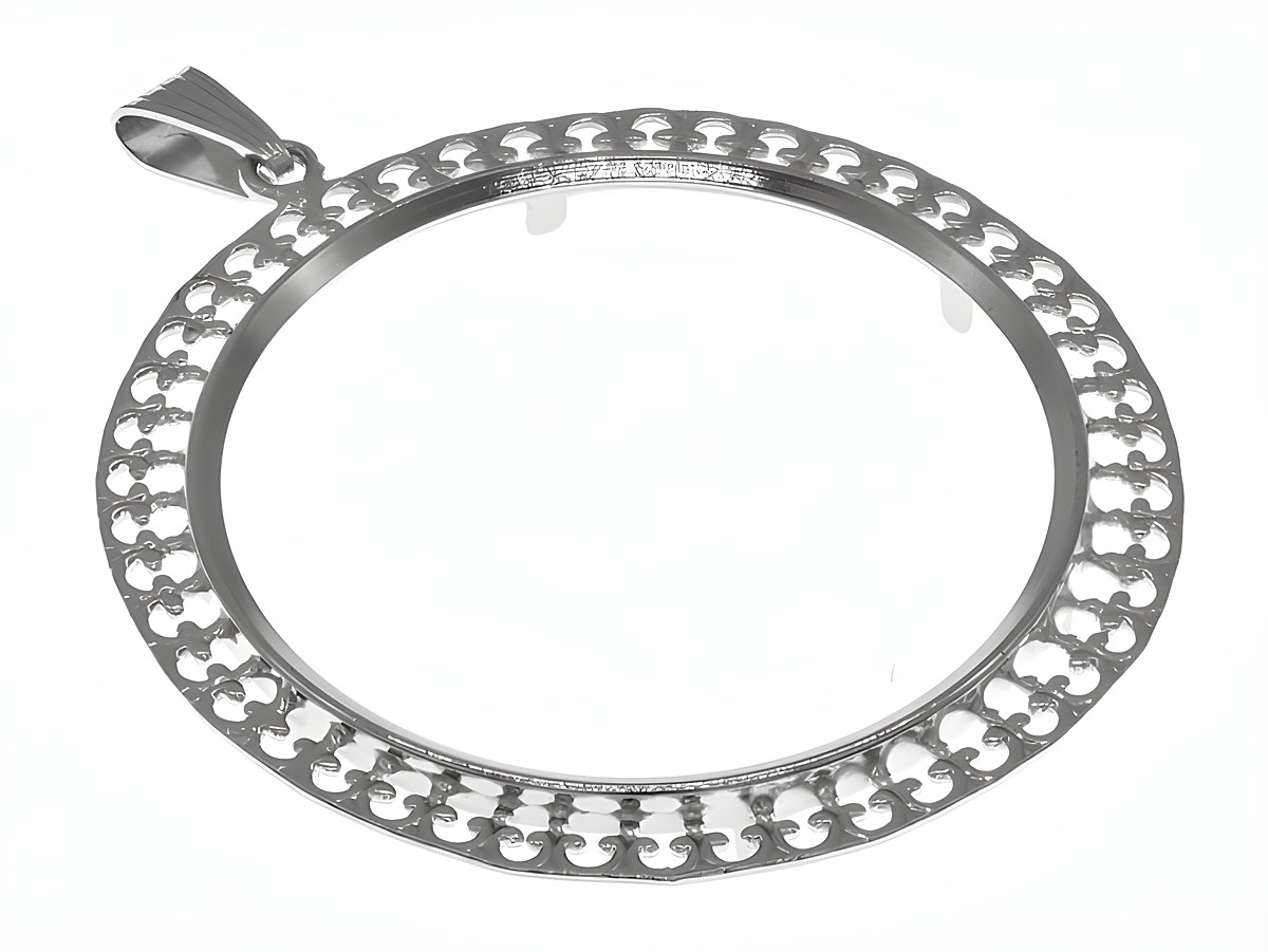 Silberner Anhänger mit Rankenmuster, geeignet für Münzen mit max. 40 mm Durchmesser, rhodiniert, von Juwelier Harnisch, für Münzen bis 4,0 cm.