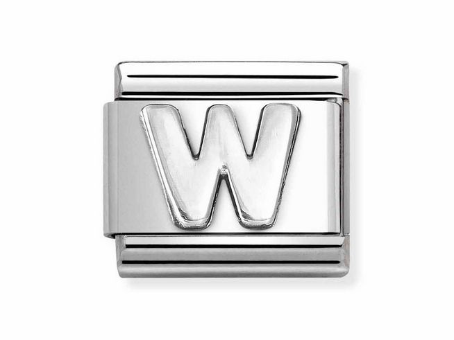Edelstahl Buchstabe W in silber oxidiert, im klassischen Design, passend für Nomination Armbänder, hochwertig verarbeitet und dekorativ mit klarer Typografie.