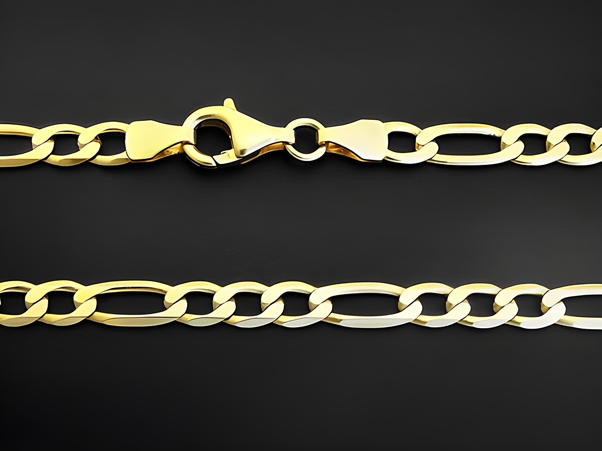 Gold Kette Figaro 4,3 x 0,9 mm 50 cm 585 Gold mit Entwickler Harnisch, zeigt die hochwertige Verarbeitung und den edlen Glanz der Kette. Ideal für stilvolle Auftritte.