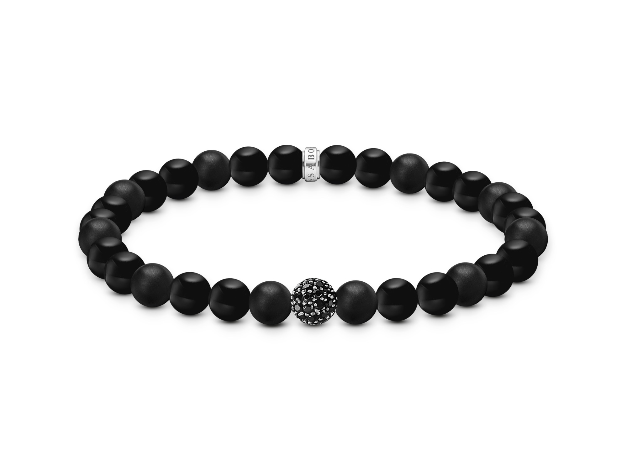 Ein elegantes Thomas Sabo Bead Armband in Schwarz mit matten und glänzenden Elementen. Das Armband hat eine Länge von 17 cm und präsentiert einen auffälligen, funkelnden Akzent.