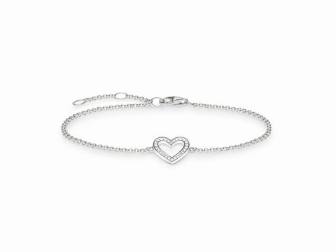 Längenverstellbares Armband von Thomas Sabo aus 925 Sterling Silber mit offenem Herz und weißen Zirkonia, ideal für eleganten Schmuck.