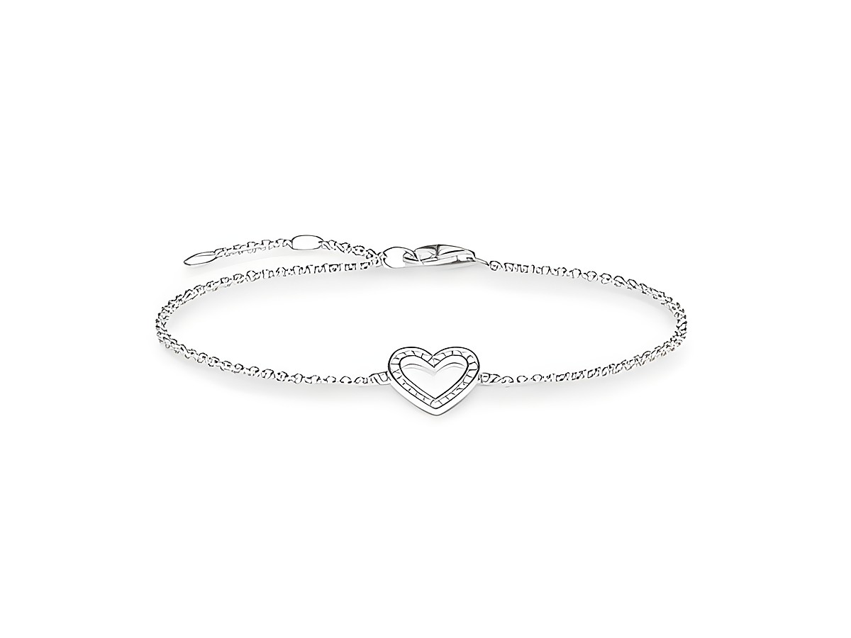 Längenverstellbares Armband von Thomas Sabo aus 925 Sterling Silber mit offenem Herz und weißen Zirkonia, ideal für eleganten Schmuck.