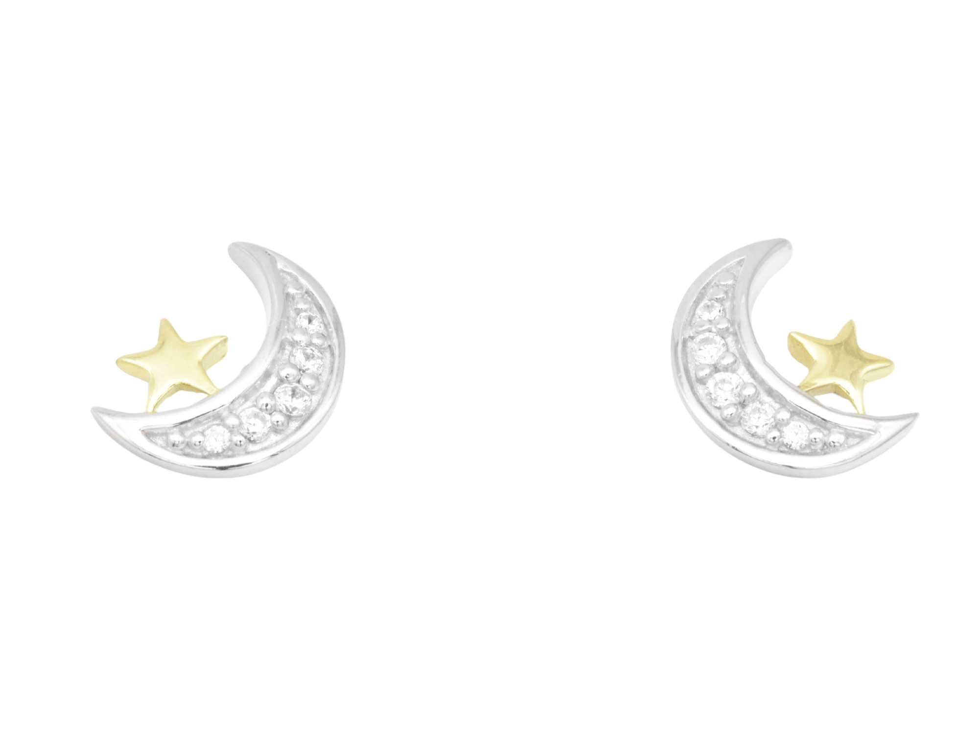 Ohrring Mond & Stern Ohrstecker - Sterling Silber Teil-Gelbgold Verg. rhod. Zirkonia