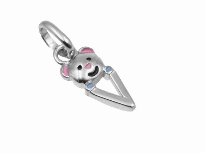 Teddy Anhänger aus 925 Sterling Silber, poliert und rhodiniert, mit buntem Design, ideal für Kinder, Hersteller Juwelier Harnisch.