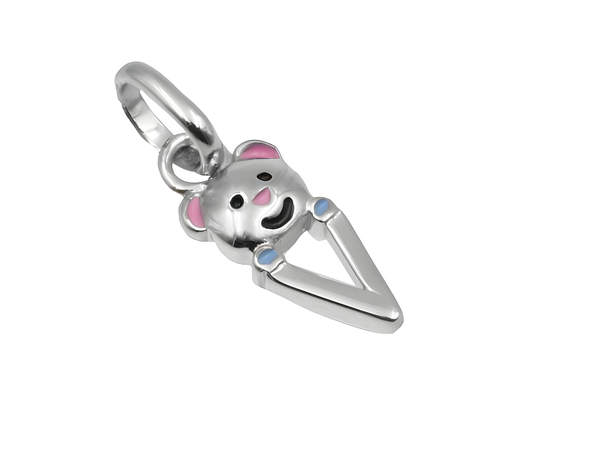 Teddy Anhänger aus 925 Sterling Silber, poliert und rhodiniert, mit buntem Design, ideal für Kinder, Hersteller Juwelier Harnisch.