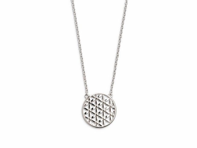 27000916-0 Xenox Sterling Silber Kette XS2898 in 40-45 cm mit Anhänger in Form der Lebensblume, filigrane Ankerkette mit detailliertem Muster, elegantes Accessoire.