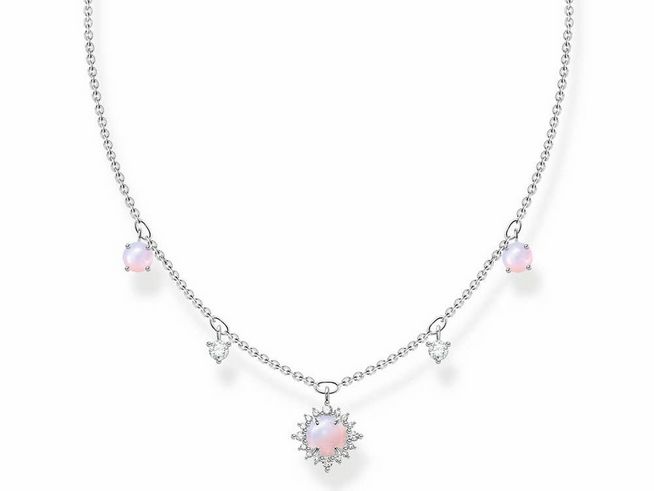 Elegante Thomas Sabo Charm Kette aus Sterling Silber mit Glas-Keramik Stein und Zirkonia, Länge variabel von 40 bis 45 cm, verziert mit schimmernden Elementen und einem zentralen Anhänger.