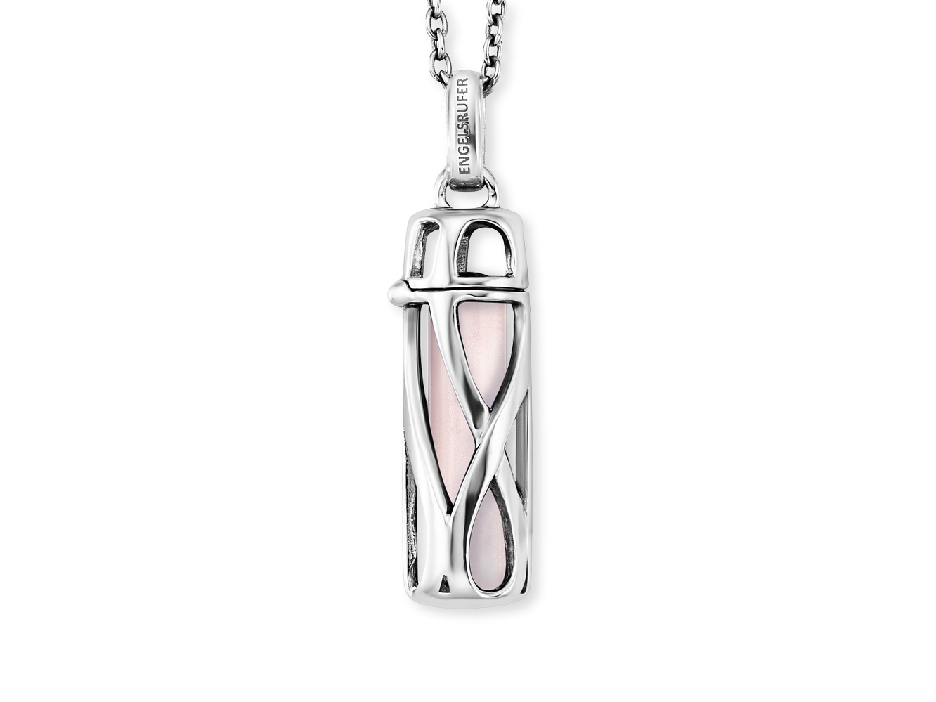 Engelsrufer ERN-HEAL-RQ-S HEAL Kette Powerful Stone - Kraftstein - Rosenquarz - Silber rhod. & Rosa 45cm Gr. S Silberne Kette mit Anhänger aus rhodiniertem Material und Rosenquarz, gestaltet mit einem eleganten, geschwungenen Design, perfekt für stilvolle Akzente und positive Energien.