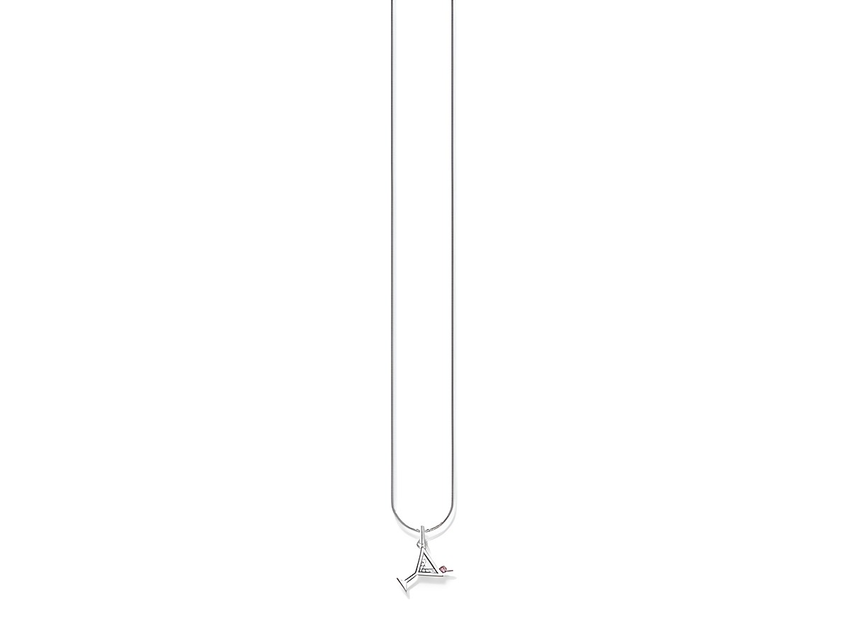 Silberne Kette von Thomas Sabo mit einem Anhänger in Form eines Cocktails, verziert mit schwarzem und rotem Zirkonia, Länge von 38 bis 45 cm, ideal für jeden Anlass.