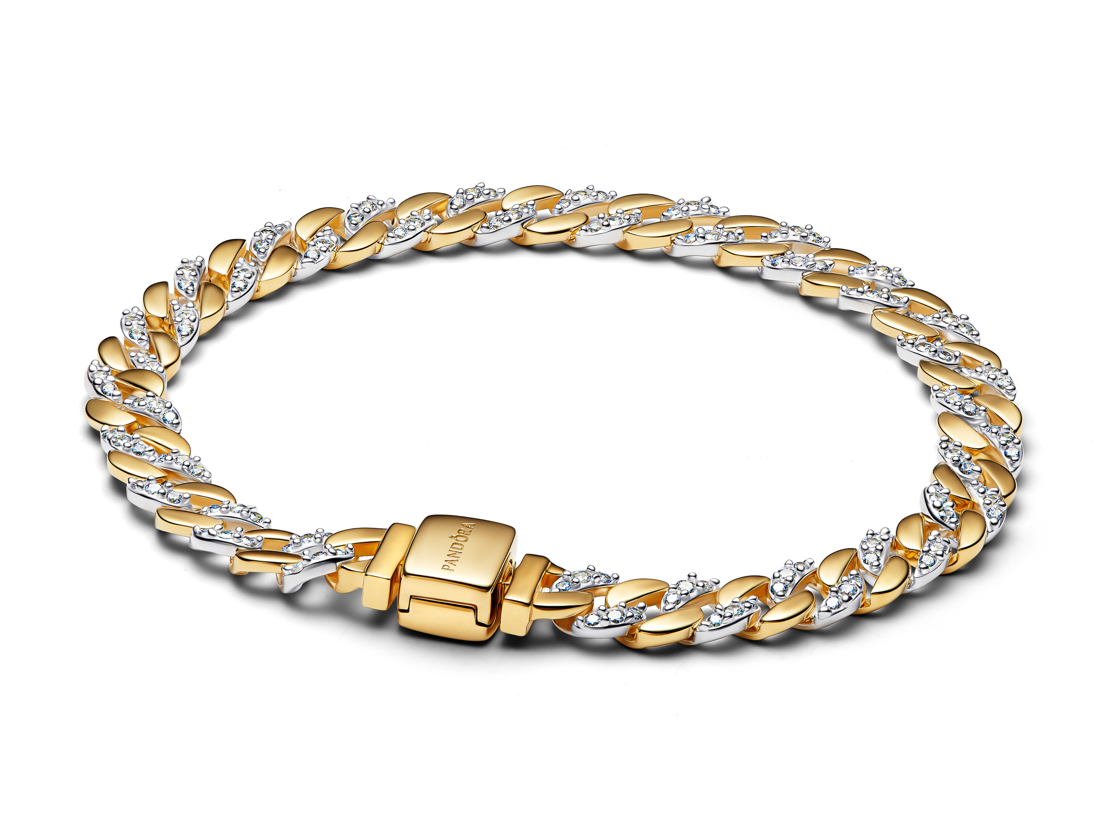 Pandora 564229C01-20 - Bicolor Pavé Cuban-Panzerarmband - Sterling Silber & Gelbgold Vergoldung - Zirkonia - 20 cm