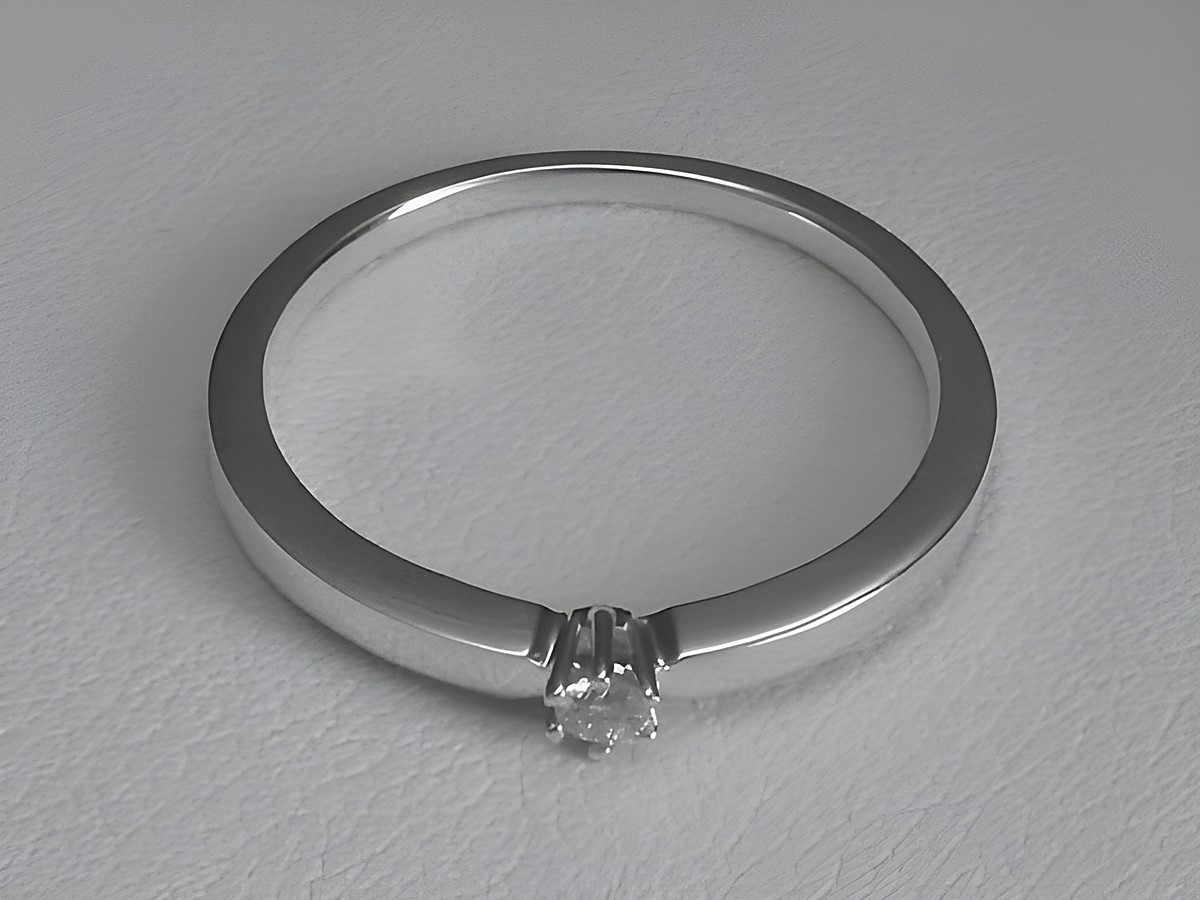 Verlobungsring aus Weißgold mit einem Brillant von 0,05 ct W/Vsi in Größe 58 gefertigt von Juwelier Harnisch, schlichte und elegante Form. – Ansicht 2