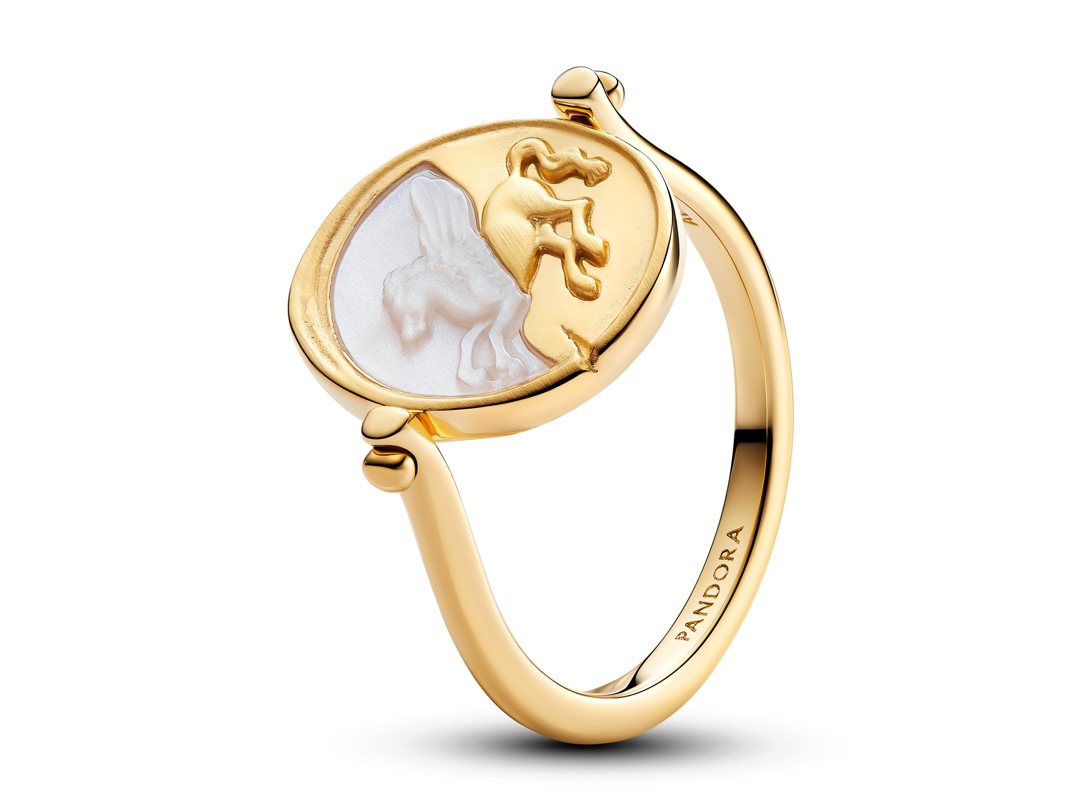 Pandora ME 164812C01-64 - Pegasus - Medaillon-Ring - Gelbgold Vergoldung - synth. Perlmutt - Gr. 64