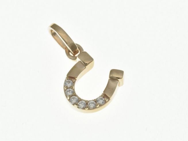 Hufeisen Anhänger aus Sterling Silber in Roségold mit Zirkonia, von Juwelier Harnisch, als Glücksbringer gestaltet, glänzend und elegant. Ideal für stilvolle Akzente.
