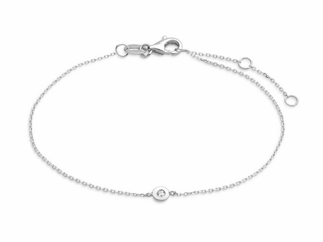 Xenox Weißgold Armband XG4053 in ZARGE Karreekette 375 Weißgold, filigranes Design mit einem glitzernden Element, verstellbar von 15 bis 18 cm, eleganter Verschluss.