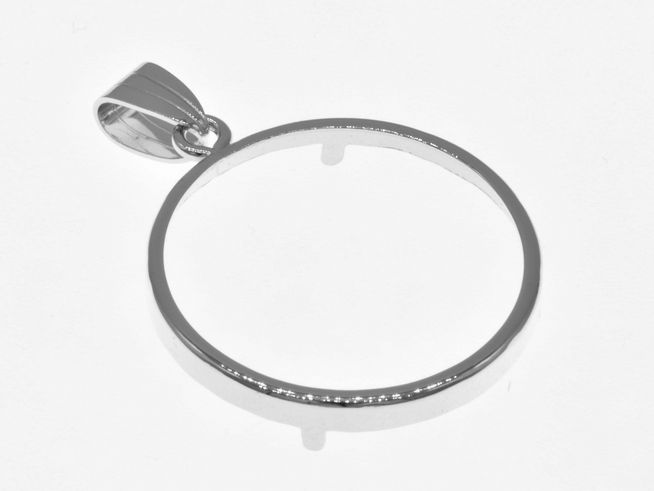 Schlichter Anhänger aus rhodiniertem 925 Sterling Silber mit einem Durchmesser von 27 mm zum Halten von Münzen bis 3,0 cm, hergestellt von Juwelier Harnisch.