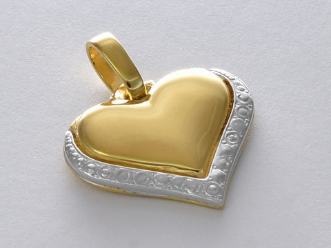 Gold Anhänger - Herz massiv - 585 Gold - ausdrucksstark - bicolor, Hersteller: Juwelier Harnisch, plastisch gestalteter Anhänger mit glänzender Goldoberfläche und edlen Verzierungen.
