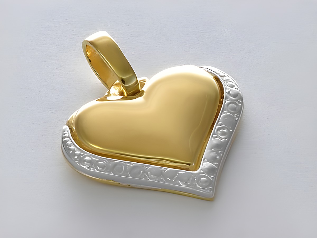 Gold Anhänger - Herz massiv - 585 Gold - ausdrucksstark - bicolor, Hersteller: Juwelier Harnisch, plastisch gestalteter Anhänger mit glänzender Goldoberfläche und edlen Verzierungen.