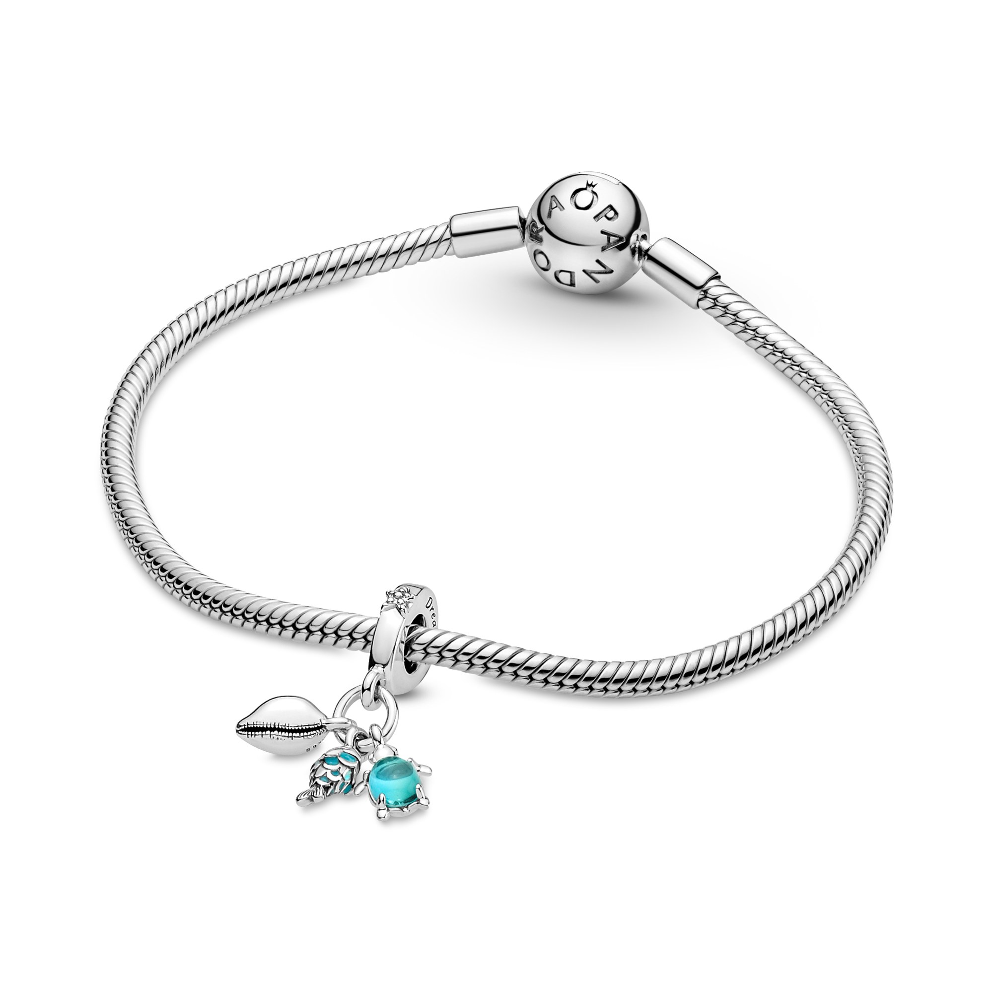 Pandora Fisch, Meeresschildkröte & Muschel Dreifacher Charm-Anhänger - Sterling Silber Turquoise – Ansicht 5