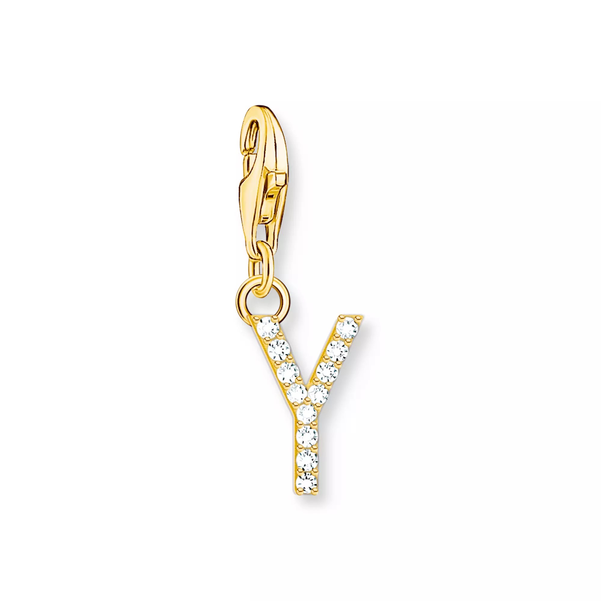 Thomas Sabo Charm-Anhänger - funkelnder Buchstabe Y - Silber Gelbgold verg. & Zirkonia - Weiß