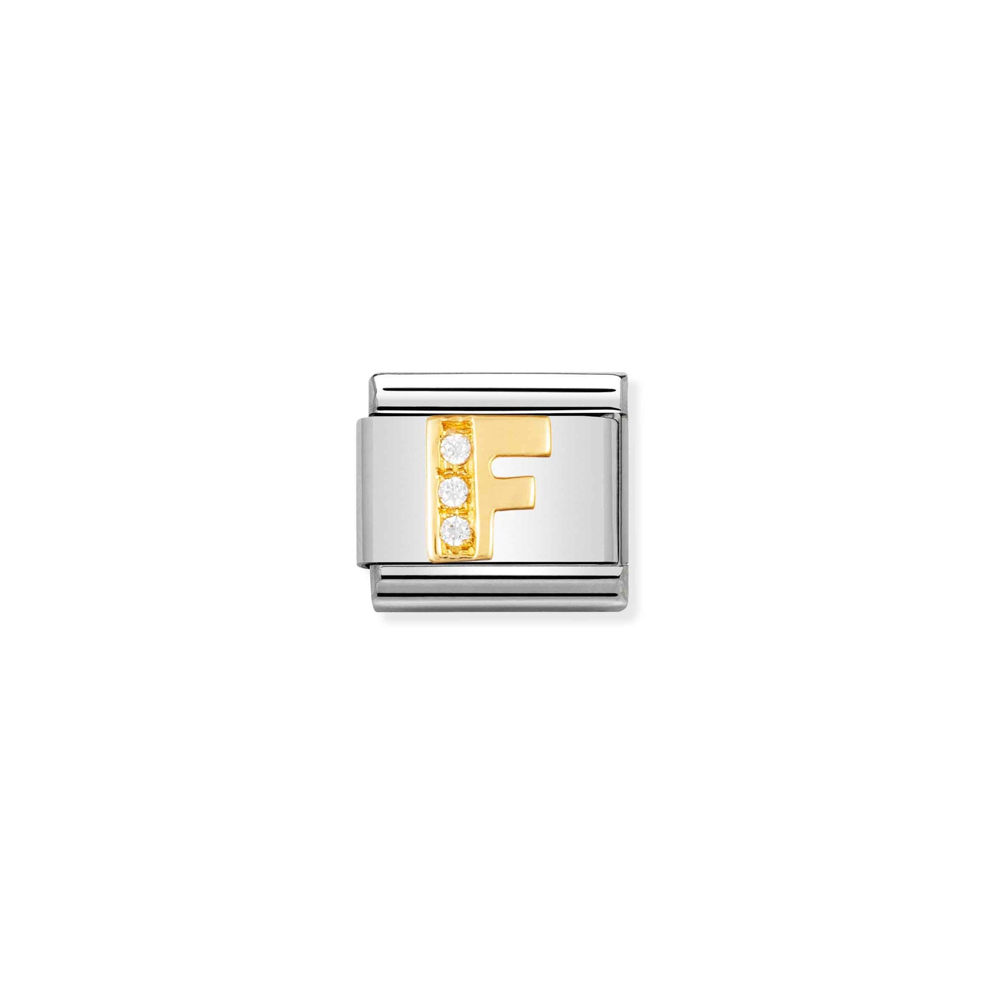 Nomination Composable Classic Charm Buchstabe F - Edelstahl, Gold 750 Gelbgold, Zirkonia