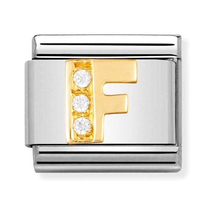 Nomination Composable Classic Charm Buchstabe F - Edelstahl, Gold 750 Gelbgold, Zirkonia
