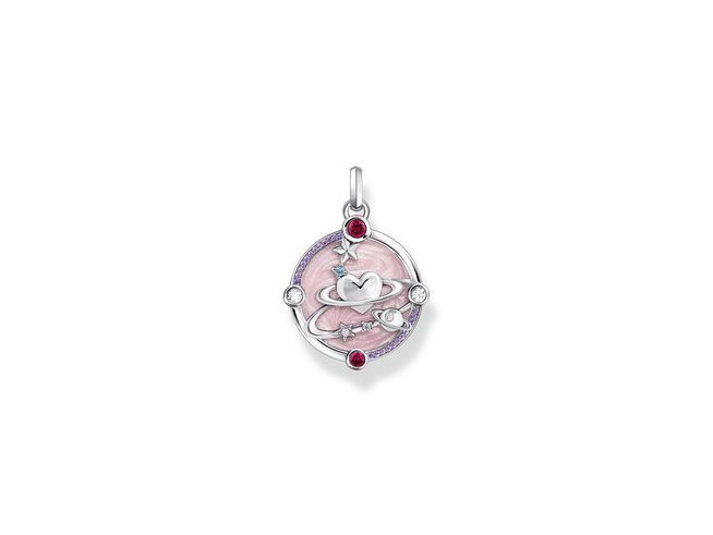 Thomas Sabo PE959-340-9 Anhänger in Silber mit Herzplanet und Glas-Keramik Stein in Rosa-Pink, dekoriert mit Sternen und funkelnden Akzenten, elegantes und verspieltes Design.