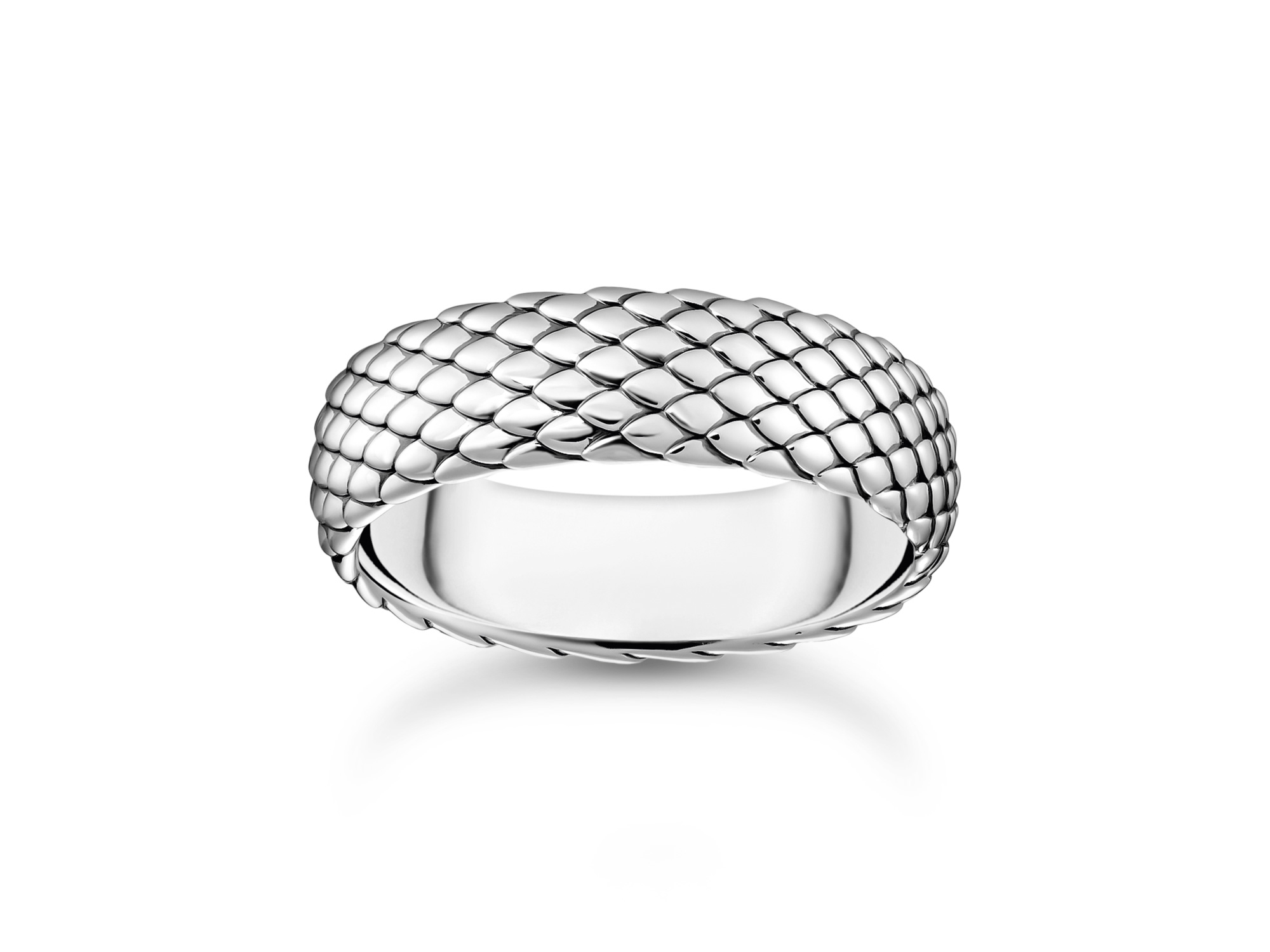 Silberner Thomas Sabo Ring mit Schlangenhautdesign, Modell Rebel Snake, Größe 52, aus hochwertigem Material, elegantes und modernes Schmuckstück für jeden Anlass.