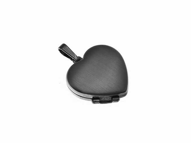 Sterling Silber Medaillon in Herzform, mattiert und in Anthrazit Ruthenium, Hersteller Juwelier Harnisch, ideal zum Aufbewahren persönlicher Erinnerungen.