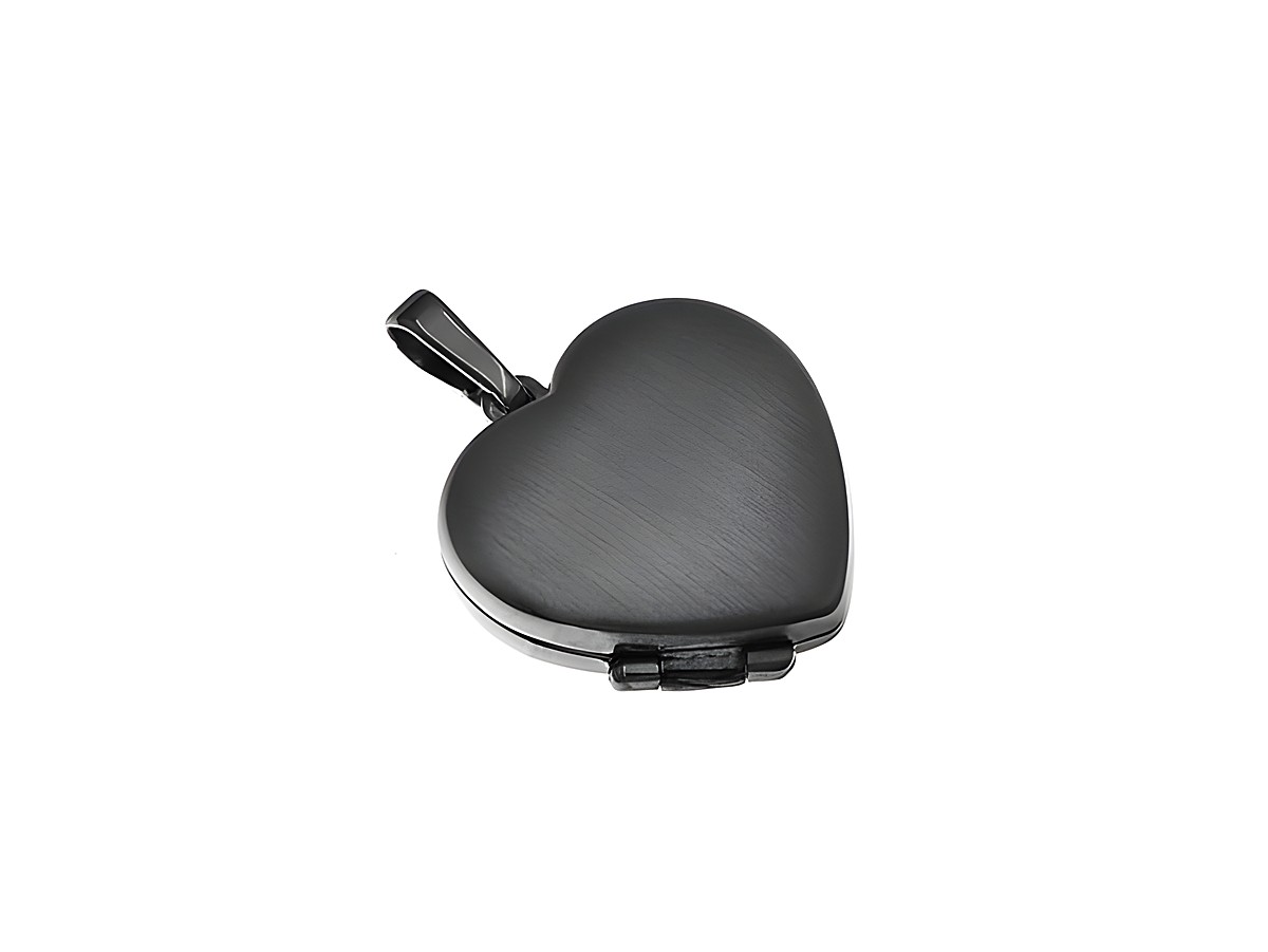 Sterling Silber Medaillon in Herzform, mattiert und in Anthrazit Ruthenium, Hersteller Juwelier Harnisch, ideal zum Aufbewahren persönlicher Erinnerungen.