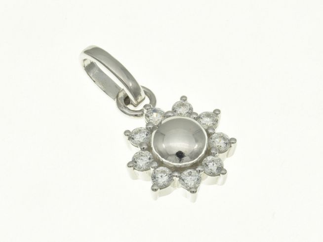 Blume - Blüte Anhänger aus rhodiniertem Sterling Silber, verziert mit Zirkonia, von Juwelier Harnisch, elegant und funkelnd, ideal für einen stilvollen Look.
