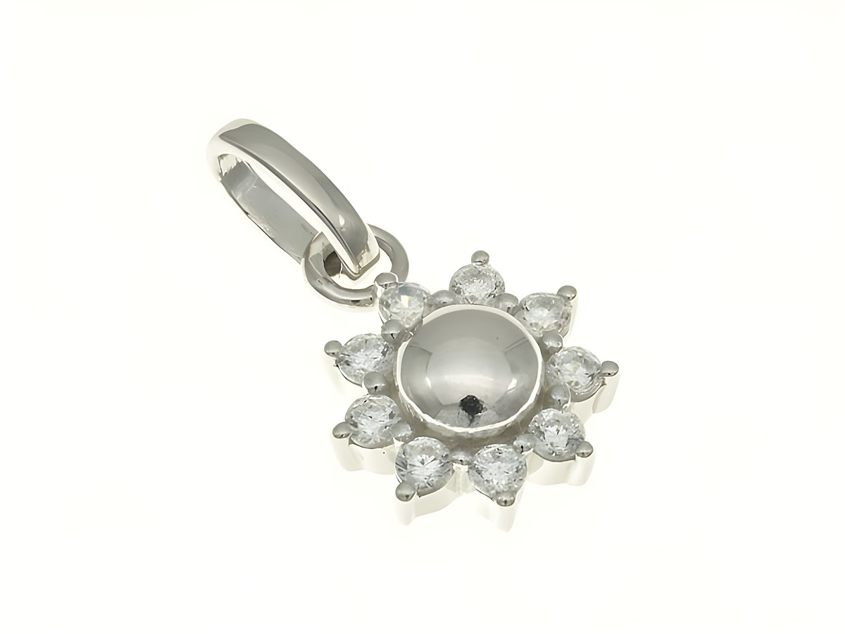 Blume - Blüte Anhänger aus rhodiniertem Sterling Silber, verziert mit Zirkonia, von Juwelier Harnisch, elegant und funkelnd, ideal für einen stilvollen Look.