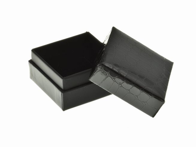 Geschenkschachtel viereckig im schwarzen Kroko-Look von Juwelier Harnisch, eignet sich ideal zur Aufbewahrung oder Präsentation von Schmuckstücken.