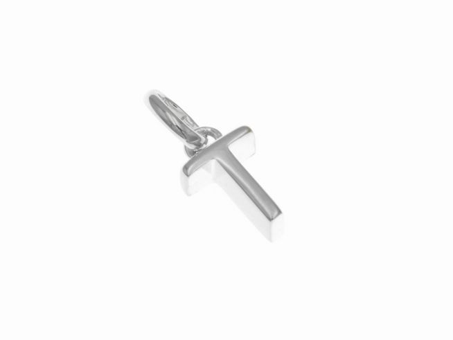 304916-0 Anhänger aus poliertem Sterling Silber in Form des Buchstabens T, hergestellt von Juwelier Harnisch. Elegantes und modernes Design. Ideal als modisches Accessoire.