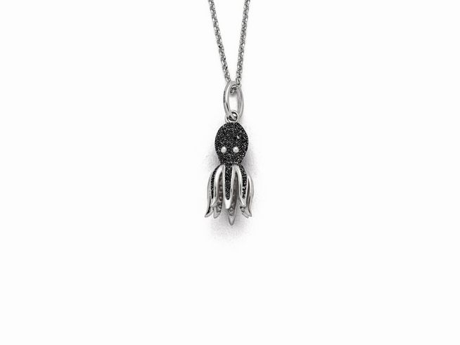 Sterling Silber Anhänger in Form eines Oktopus mit Lavasand, aus der Kollektion von DUR, feine Details und eine glänzende Oberfläche, ideal für jeden Anlass.