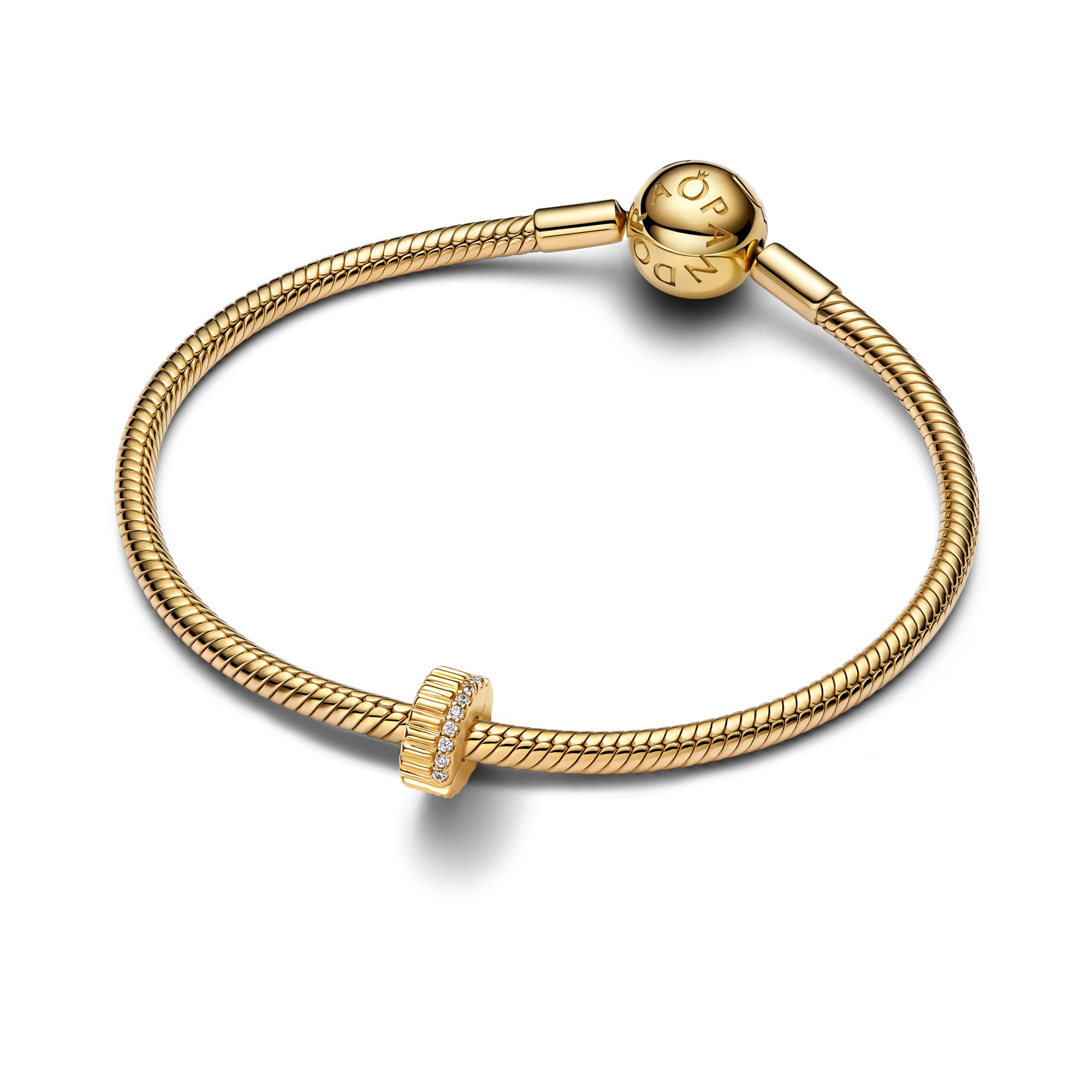 Pandora Gerippter Clip-Charm - Gelbgold Vergoldung - Zirkonia – Ansicht 2